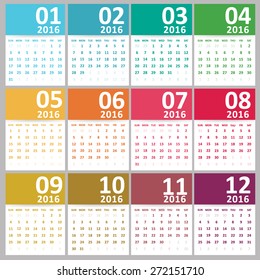 Simple 2016 Calendar / 2016 calendar design / 2016 calendar vertical - week starts with Sunday
