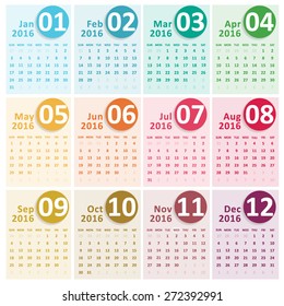 Simple 2016 Calendar / 2016 calendar design / 2016 calendar vertical - week starts with Sunday 