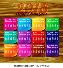 Simple 2016 Calendar / 2016 calendar design / 2016 calendar vertical - week starts with Sunday
