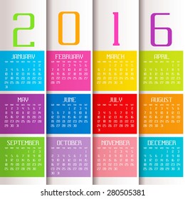 Simple 2016 Calendar / 2016 calendar design / 2016 calendar vertical - week starts with Sunday
