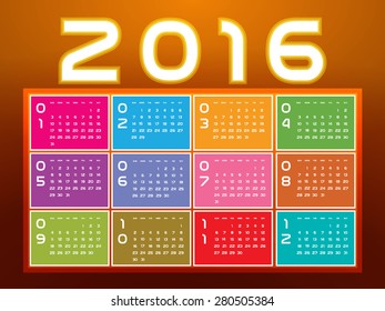 Simple 2016 Calendar / 2016 calendar design / 2016 calendar vertical - week starts with Sunday
