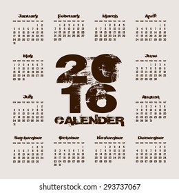 Simple 2016 Calendar. 2016 calendar design. 2016 calendar vertical, week starts with Sunday
