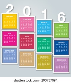 Simple 2016 Calendar / 2016 calendar design / 2016 calendar vertical - week starts with Sunday
