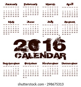 Simple 2016 Calendar. 2016 calendar design. 2016 calendar vertical, week starts with Sunday
