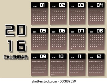Simple 2016 Calendar / 2016 calendar design / 2016 calendar vertical - week starts with Sunday
