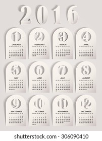 Simple 2016 Calendar / 2016 calendar design / 2016 calendar vertical - week starts with Sunday
