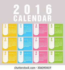 Simple 2016 Calendar / 2016 calendar design / 2016 calendar vertical - week starts with Sunday
