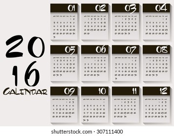 Simple 2016 Calendar / 2016 calendar design / 2016 calendar vertical - week starts with Sunday