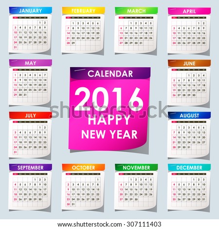 Simple 2016 Calendar / 2016 calendar design / 2016 calendar vertical - week starts with Sunday