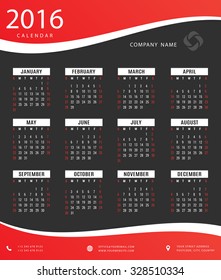 Simple 2016 calendar template for office and private use