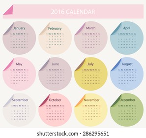 Simple 2016 year calendar in bright colors