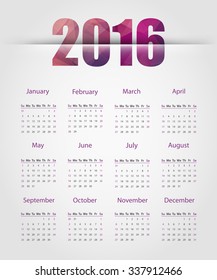 Simple 2016 year calendar with polygonal header