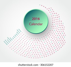 Simple 2016 year circle calendar in hipster colors
