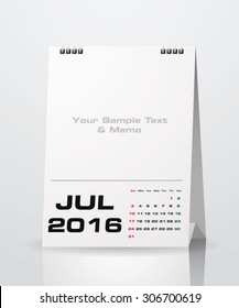 Simple 2016 year vector calendar with free space for your sample text : July 2016