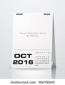 Simple 2016 year vector calendar with free space for your sample text : October 2016