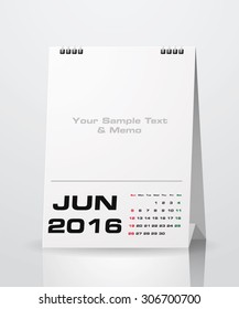 Simple 2016 year vector calendar with free space for your sample text : June 2016