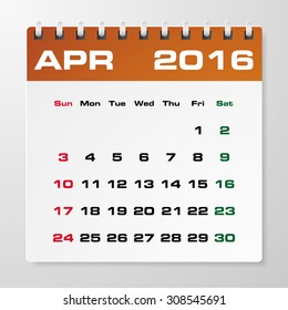 Simple 2016 year vector calendar with free space for your sample text :April 2016