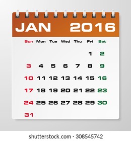 Simple 2016 year vector calendar with free space for your sample text : January 2016