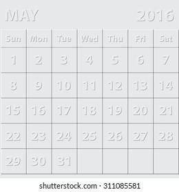 Simple 2016 year vector calendar : May 2016