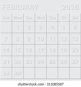 Simple 2016 year vector calendar : February 2016