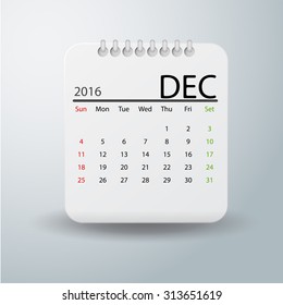 Simple 2016 year vector calendar : December 2016