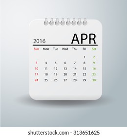 Simple 2016 year vector calendar : April 2016