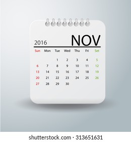 Simple 2016 year vector calendar : November 2016