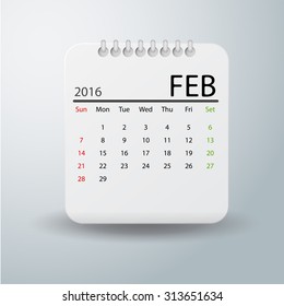 Simple 2016 year vector calendar : February 2016
