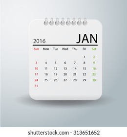 Simple 2016 year vector calendar : January 2016