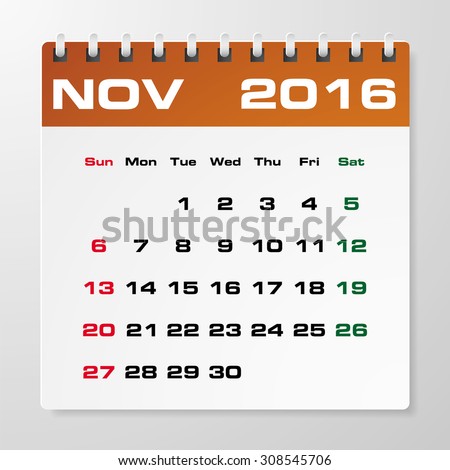 Simple 2016 year vector calendar with free space for your sample text : November 2016