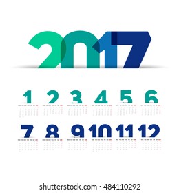 Simple 2017 Calendar with brush lines, 2017 calendar paper design, week starts with Sunday