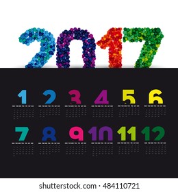 Simple 2017 Calendar with brush lines, 2017 calendar paper design, week starts with Sunday