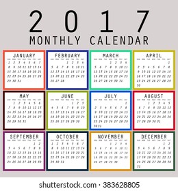 Simple 2017 Calendar / 2017 calendar design / 2017 calendar vertical - week starts with Sunday
