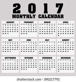Simple 2017 Calendar / 2017 calendar design / 2017 calendar vertical - week starts with Sunday
