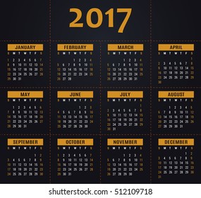 Simple 2017 calendar, organizer, planner and schedule template for companies and private use - orange and black design