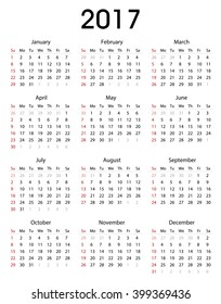 Simple 2017 calendar template for commercial and private use