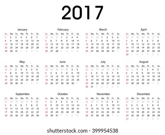Simple 2017 calendar template for commercial and private use