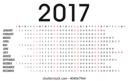 Simple 2017 planner calendar - day schedule