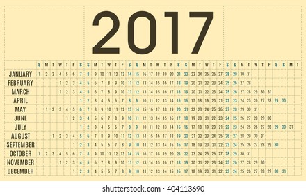 Simple 2017 planner calendar - day schedule