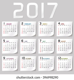 Simple 2017 year vector calendar / 2017 calendar design / 2017 calendar vertical - week starts with Sunday
