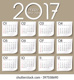 Simple 2017 year vector calendar / 2017 calendar design / 2017 calendar vertical - week starts with Sunday
