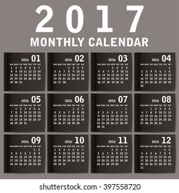 Simple 2017 year vector calendar / 2017 calendar design / 2017 calendar vertical - week starts with Sunday
