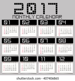 Simple 2017 year vector calendar / 2017 calendar design / 2017 calendar vertical - week starts with Sunday
