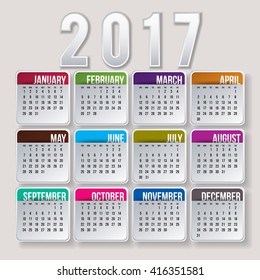 Simple 2017 year vector calendar / 2017 calendar design / 2017 calendar vertical - week starts with Sunday.