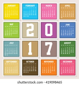 Simple 2017 year vector calendar / 2017 calendar design / 2017 calendar vertical - week starts with Sunday