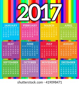 Simple 2017 year vector calendar / 2017 calendar design / 2017 calendar vertical - week starts with Sunday