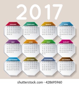Simple 2017 year vector calendar / 2017 calendar design / 2017 calendar vertical - week starts with Sunday.
