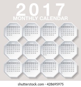 Simple 2017 year vector calendar / 2017 calendar design / 2017 calendar vertical - week starts with Sunday.
