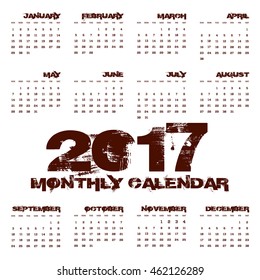 Simple 2017 year vector calendar vertical design - week starts with Sunday.