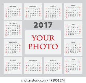 Simple 2017 year vector calendar / 2017 calendar design / 2017 calendar - week starts with Sunday 